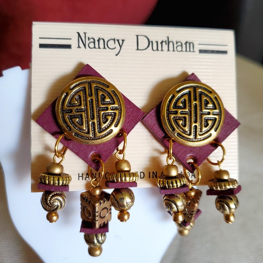 Vintage Nancy Durham Purple Gold Clip On Earrings